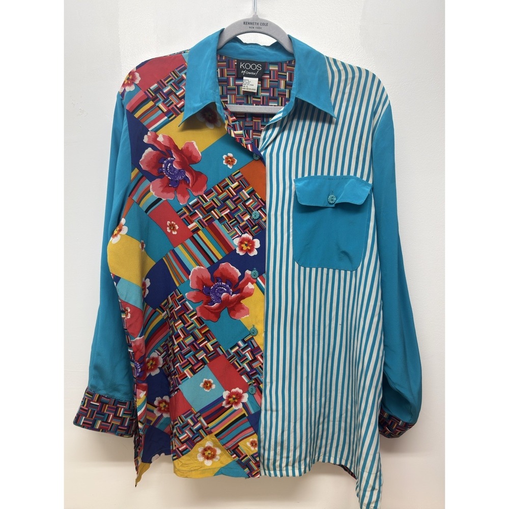 Vintage Koos Of Course Womens Large 100% Silk Art‎ To Wear Button Blouse #44